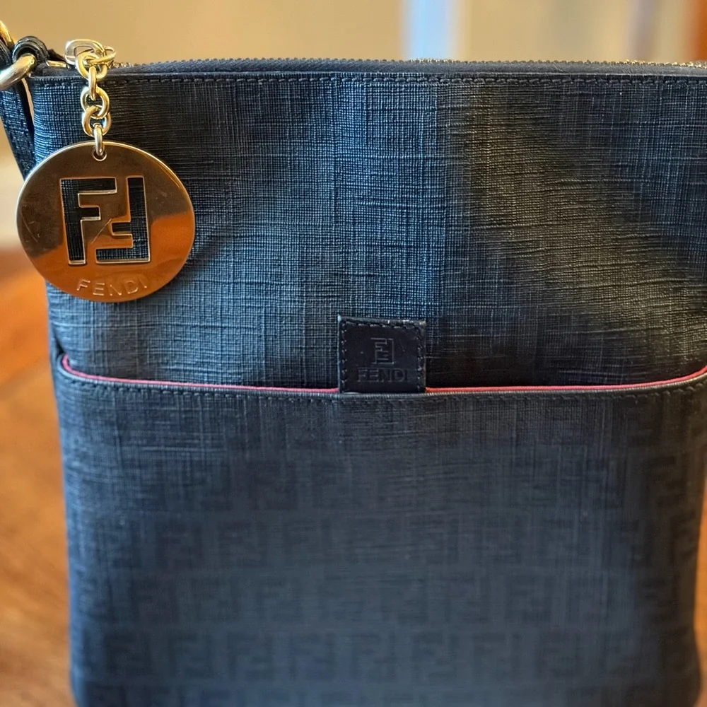 EUC Fendi Black Zucchino Coated Can as Charm. Crossbody